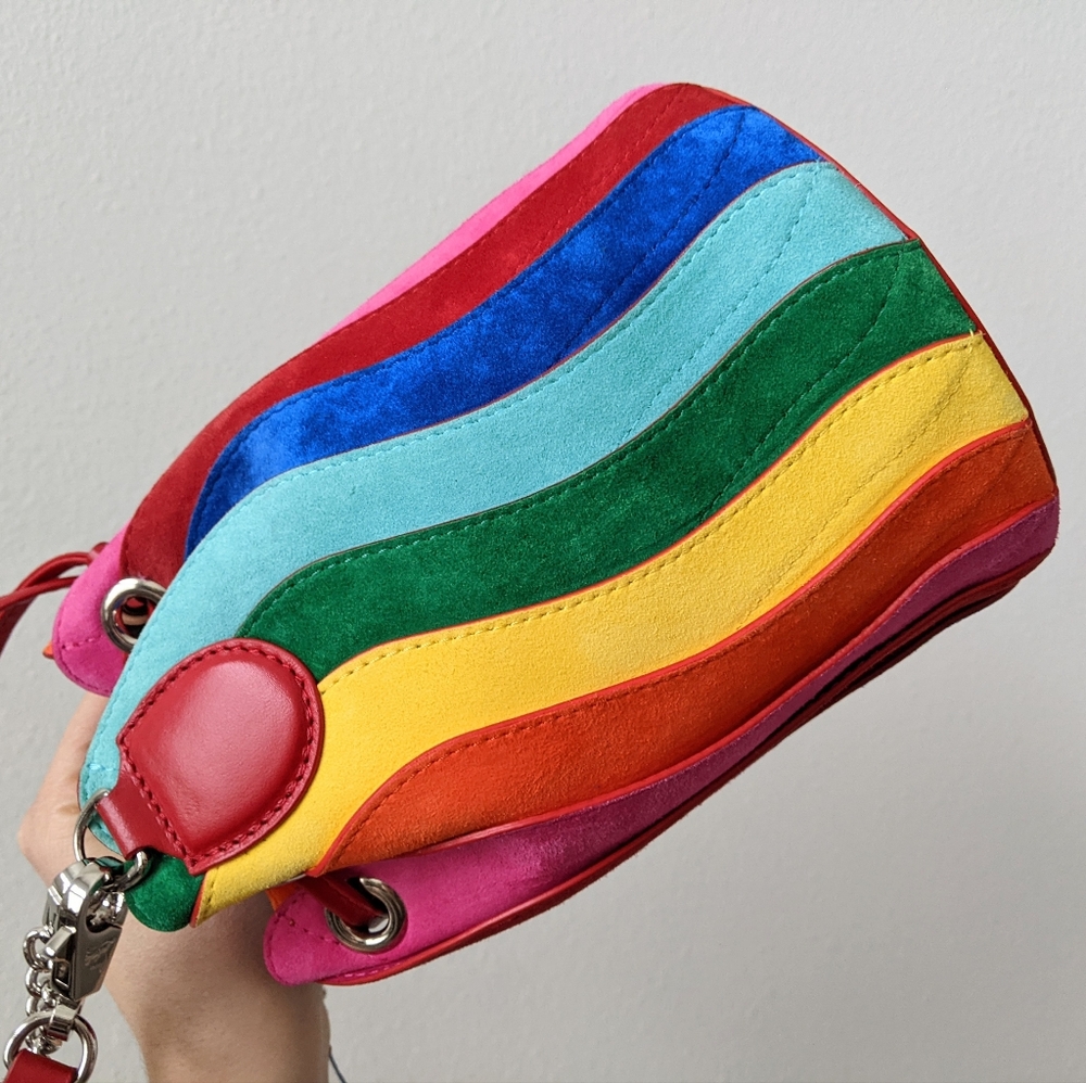 Christian Louboutin Suede Rainbow Marie Jane Bucket Bag - Picture 4 of 11